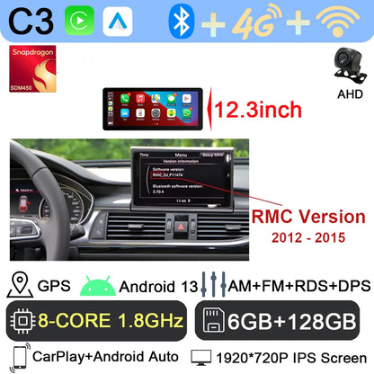 Android 13 sans fil Carplay 12.3 pouces pour Audi A6 C7 A7 2012-2018 autoradio multimédia Android Auto GPS 4G LTE DSP stéréo WiFi
