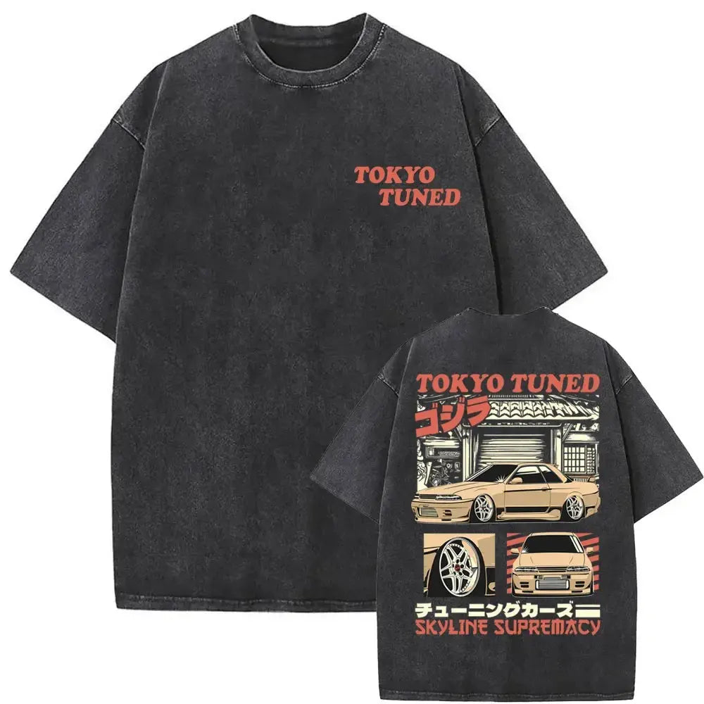 Anime Initial D Drift AE86 lavé Vintage imprimé T-shirt RX-7 R34 horizon GTR JDM T-shirts hommes Harajuku confortable surdimensionné T-shirts