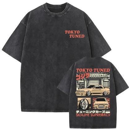 Anime Initial D Drift AE86 lavé Vintage imprimé T-shirt RX-7 R34 horizon GTR JDM T-shirts hommes Harajuku confortable surdimensionné T-shirts