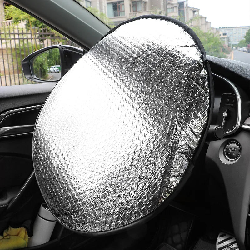 Pare-soleil de pare-brise de voiture en aluminium, Protection solaire Anti-uv, pliable, fournitures de voiture, pare-soleil pour volant de voiture, argent