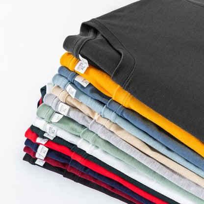 T-Shirt à manches longues et col rond pour hommes, couleur unie, en coton, confortable, respirant, haut décontracté, différentes couleurs, été