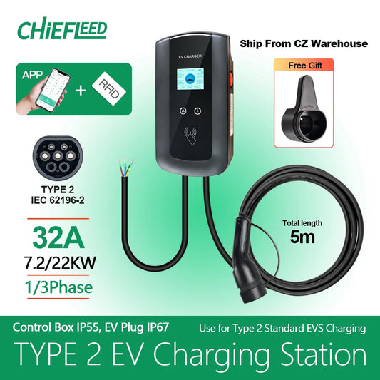 Chiefleed 22KW 32A Type 3 phases chargeur EV Portable Wi-Fi APP contrôle EVSE boîte de charge Station de charge pour chargeur de voiture électrique