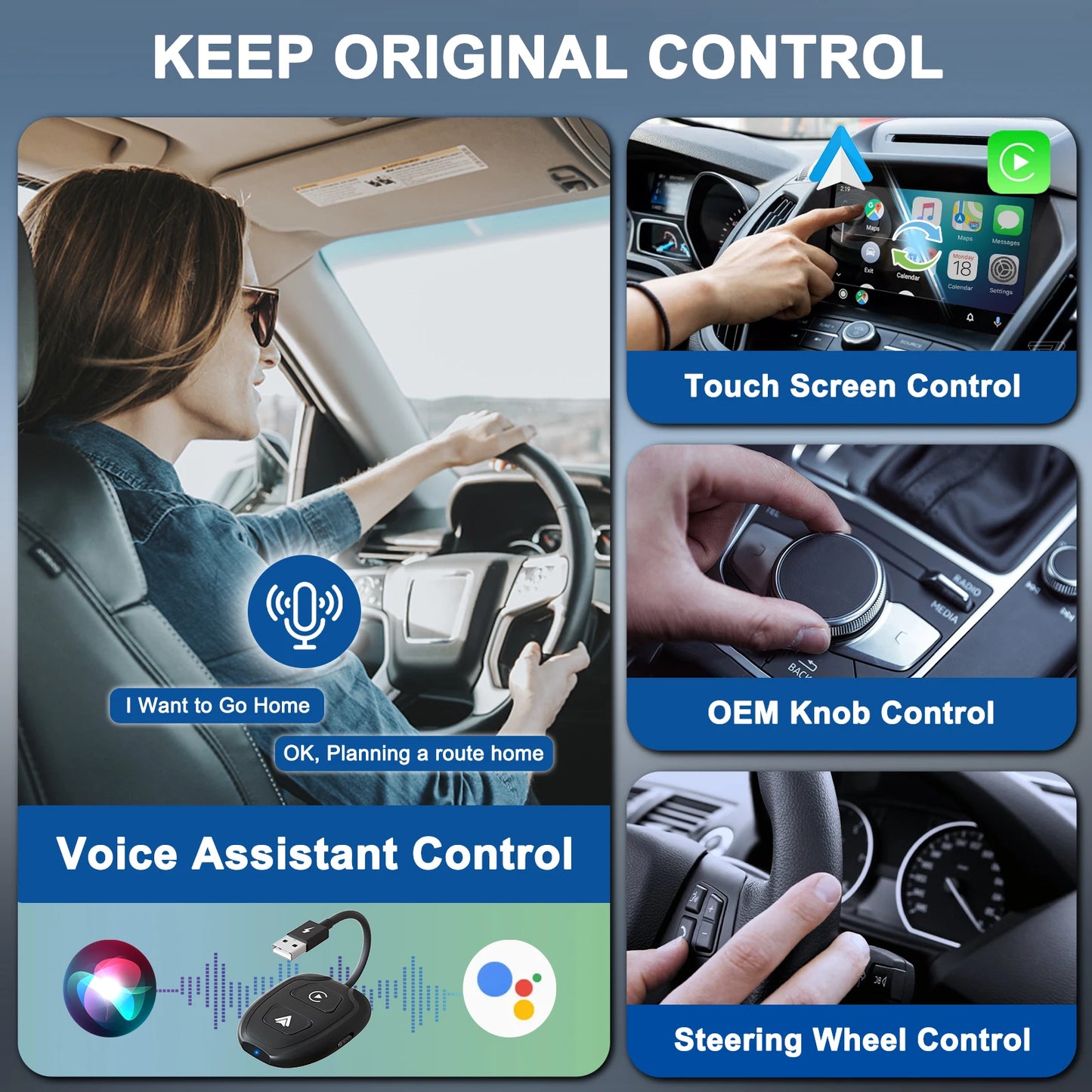 Adaptateur sans fil Android Auto et Apple CarPlay 2 en 1, adaptateur sans fil 5,8 GHz pour voitures CarPlay filaires en usine