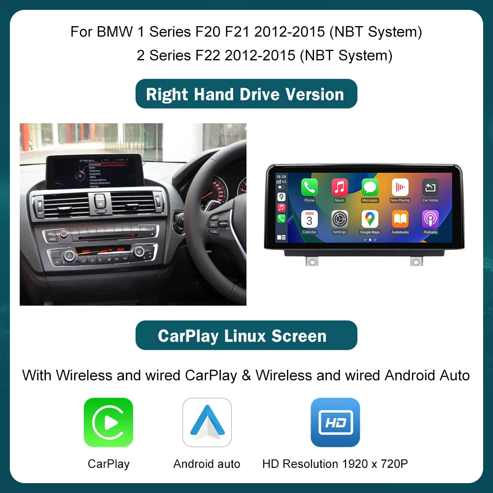 Écran d'affichage multimédia sans fil CarPlay Android Auto, 10.25'12.3', pour BMW série 1 2 3 4 F20 F21 F22 F30 F31 F32 F33