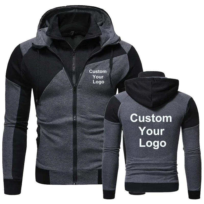 Sweat à capuche à Double fermeture éclair pour homme, sweat-shirt, veste à capuche avec votre Logo personnalisé, mode automne/hiver