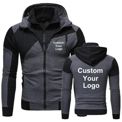 Sweat à capuche à Double fermeture éclair pour homme, sweat-shirt, veste à capuche avec votre Logo personnalisé, mode automne/hiver