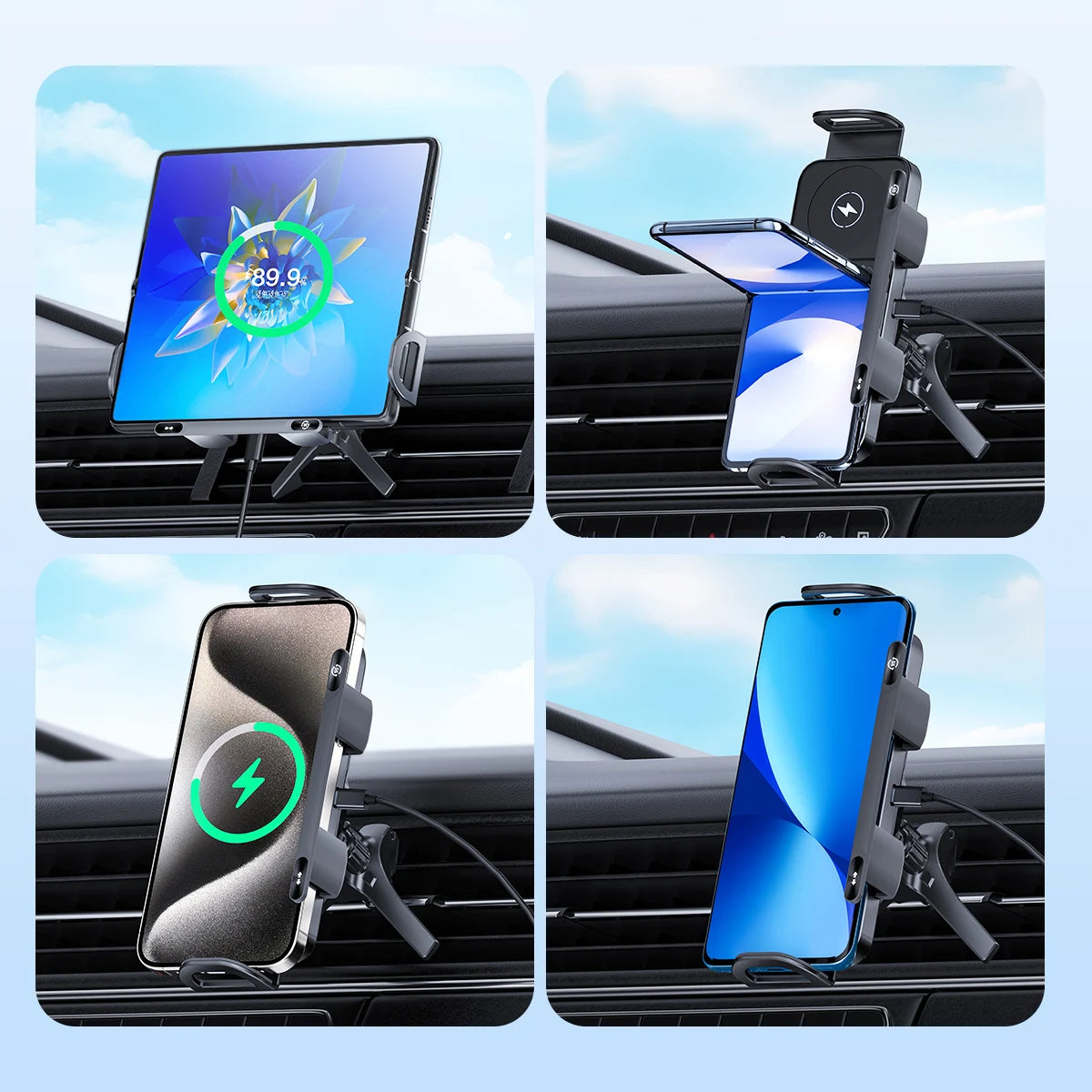 Support de téléphone pliable pour voiture, chargement sans fil, support de téléphone universel, chargeur à Rotation électrique à Induction intelligente