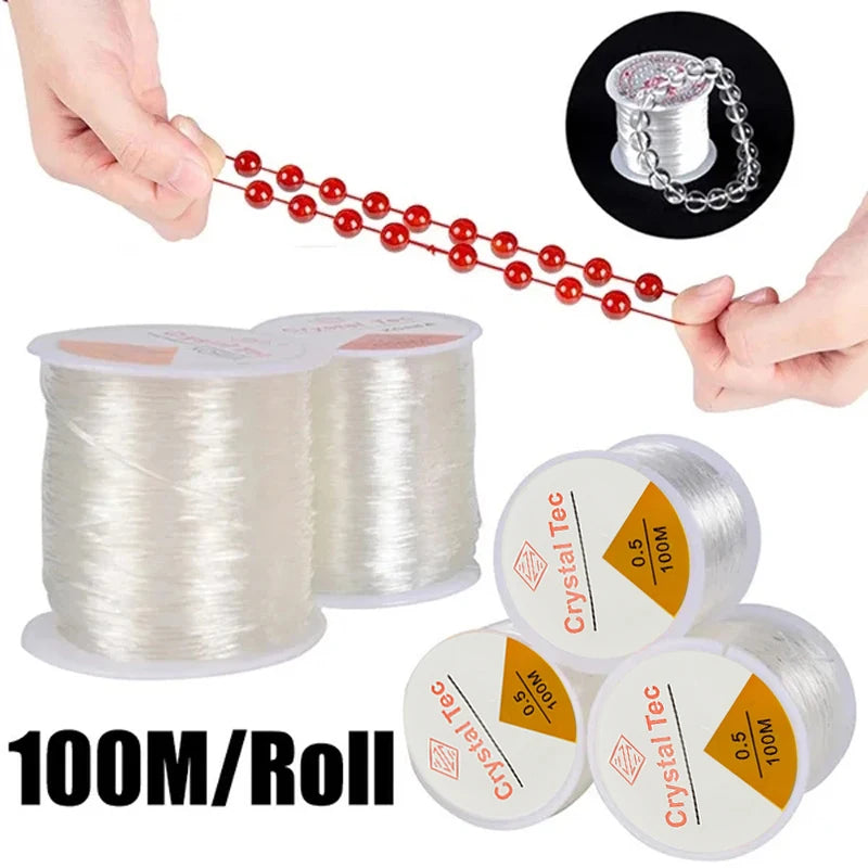 Cordon de Bracelet élastique Transparent, 2 pièces, pour la fabrication de bijoux et de colliers, pour fil à coudre