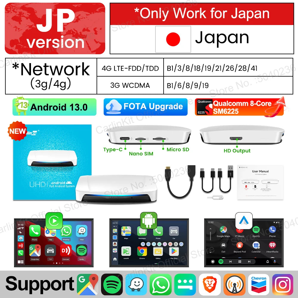 CarlinKit-Android 13 CarPlay AI Box, HDMI sans fil, Auto TV Video Box, Qualcomm SDM, Écran partagé 8 cœurs, Nouveau, 2026