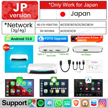 CarlinKit-Android 13 CarPlay AI Box, HDMI sans fil, Auto TV Video Box, Qualcomm SDM, Écran partagé 8 cœurs, Nouveau, 2026