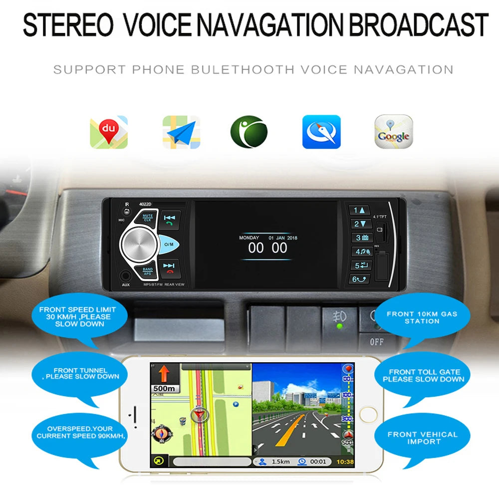 Podofo Autoradio 1 Din MP3 4.1 pouces FM Audio stéréo lecteur Bluetooth Autoradio Support caméra de recul volant Contral