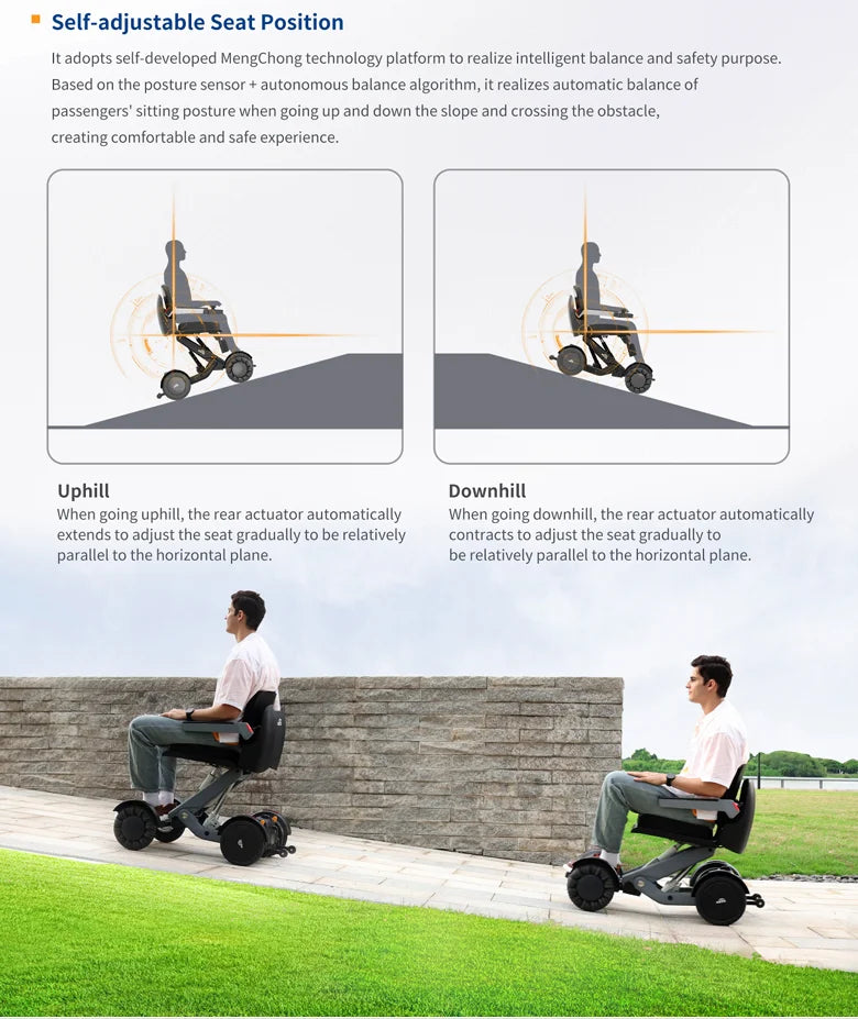 Fauteuil roulant électrique auto-équilibré de conception brevetée automatique pour fauteuil roulant électrique de position de hauteur de siège réglable de sécurité de rembourrage