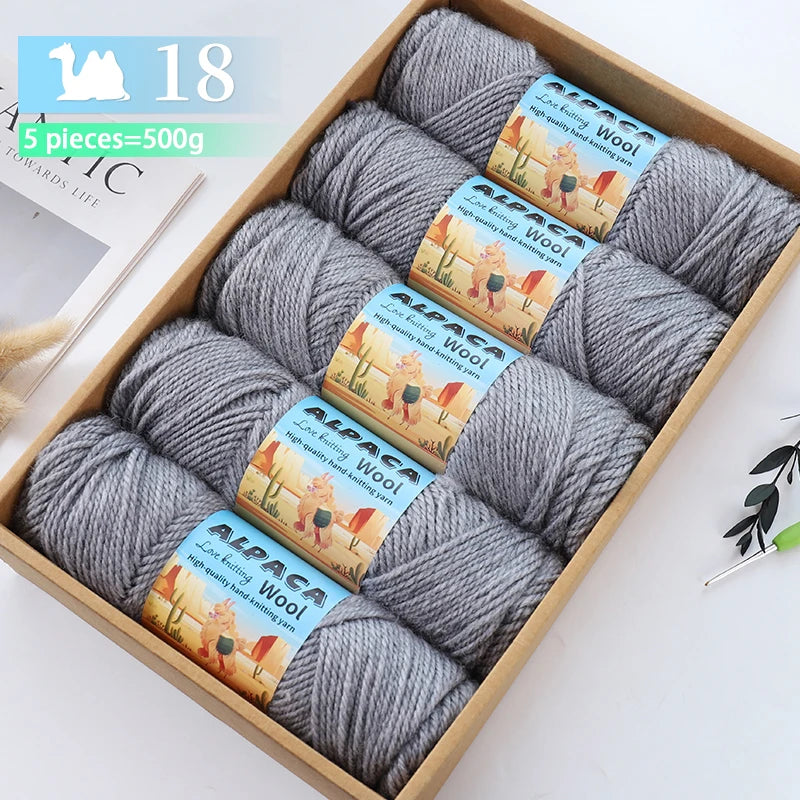 500g contient 5 écheveaux de fil de laine d'alpaga épais, 245 aiguilles, fil à tricoter, fil de matériel de bricolage pour pulls à tricoter, fil pour la fabrication de pulls en laine, grands manteaux, châles, chapeaux,