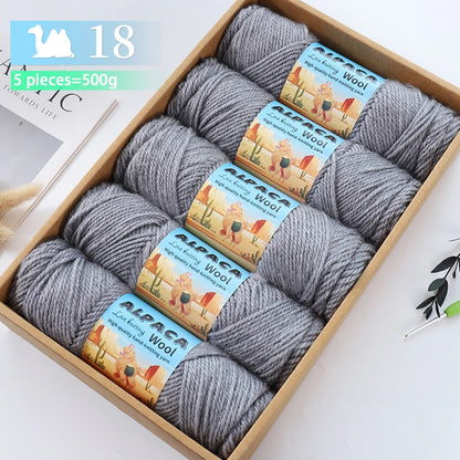 500g contient 5 écheveaux de fil de laine d'alpaga épais, 245 aiguilles, fil à tricoter, fil de matériel de bricolage pour pulls à tricoter, fil pour la fabrication de pulls en laine, grands manteaux, châles, chapeaux,