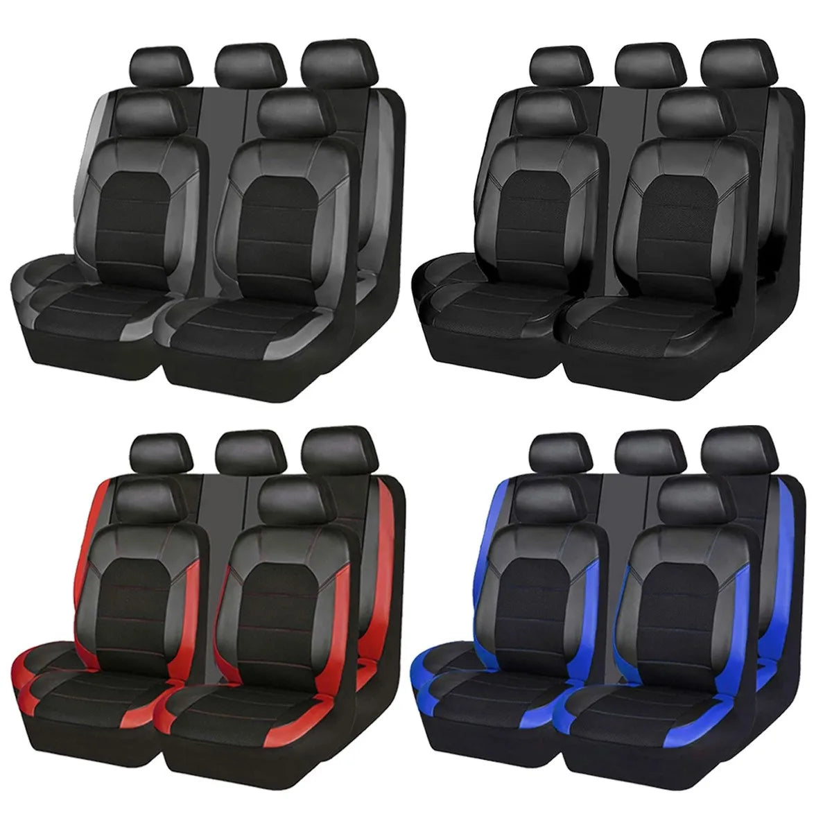 Housse de siège de voiture universelle en Polyester + cuir, couture Sandwich, 9 pièces