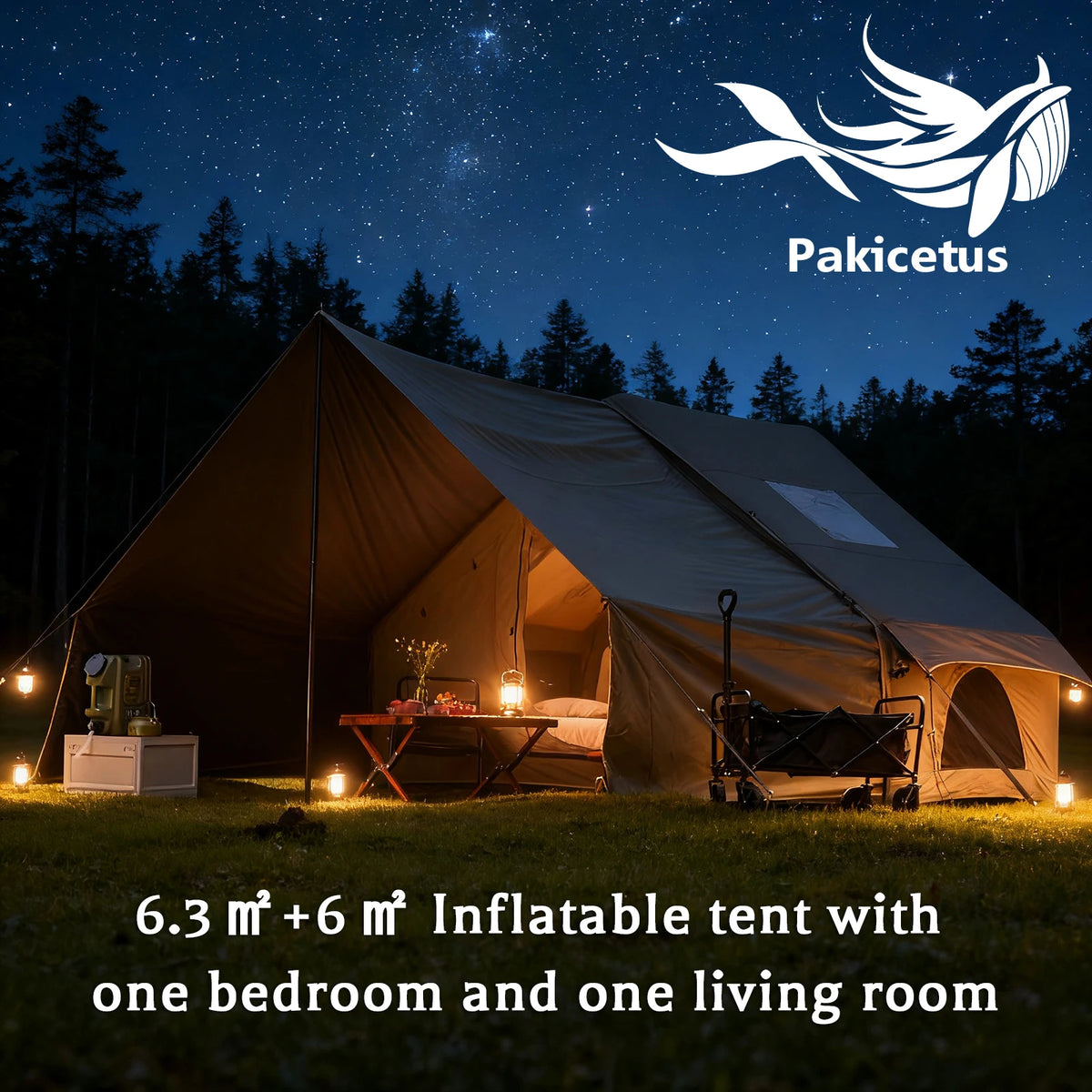 Tente de camping gonflable PAKICETUS pour 4 à 8 personnes avec fenêtres, tente de camping portable résistante à l'eau