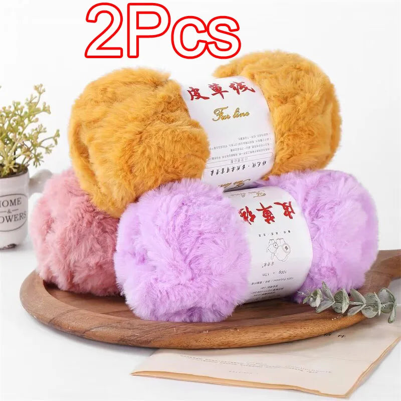 Fil de laine de vison au Crochet, 2 pièces, fil de fausse fourrure, cachemire, tricot à la main, fil de pull, vêtements, écharpe, fil de vison moelleux