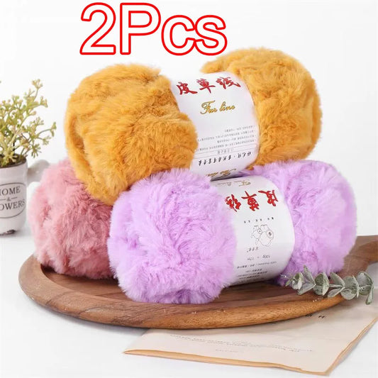 Fil de laine de vison au Crochet, 2 pièces, fil de fausse fourrure, cachemire, tricot à la main, fil de pull, vêtements, écharpe, fil de vison moelleux
