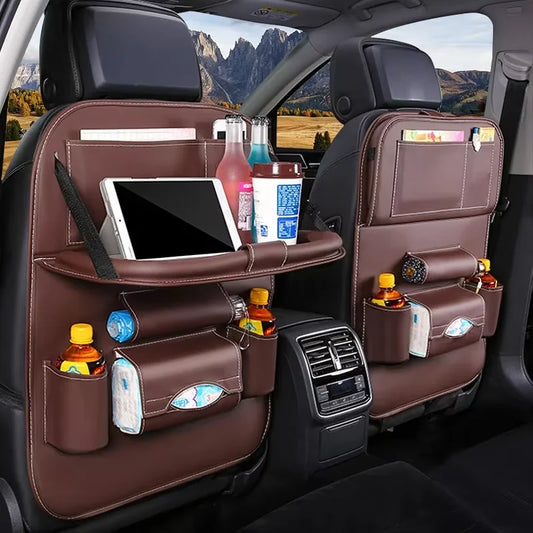 Organisateur de dossier de siège de voiture avec plateau de Table pliable, organisateur de rangement en cuir PU avec poches, tapis de coup de pied, accessoires d'intérieur de siège