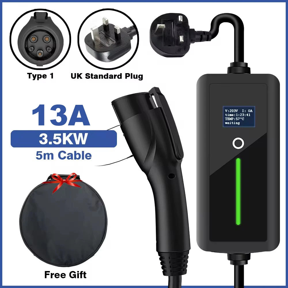 LONLINK-Chargeur de voiture électrique portable, prise britannique, câble de charge de 3,5 kW à type 2, GBT, type 1, 13A, 240V, 5m
