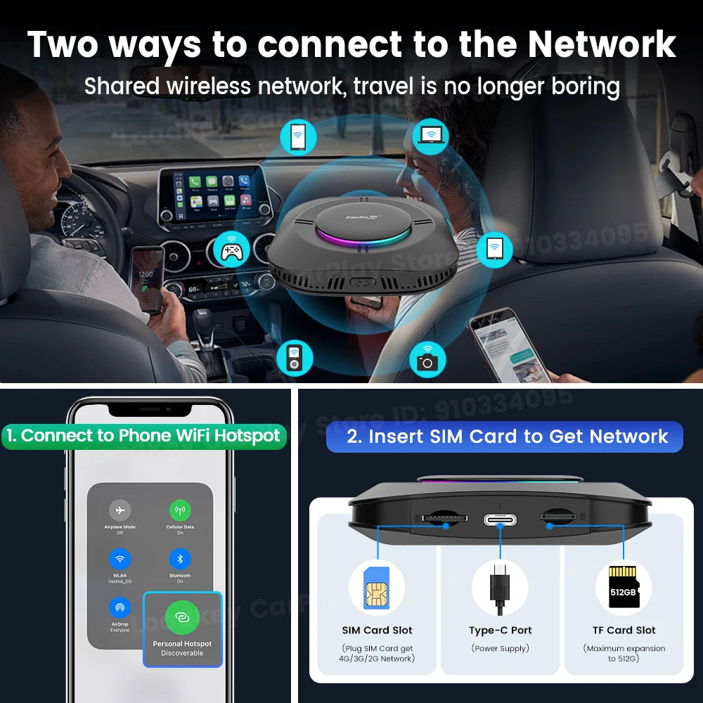 2026 Carlinkit Ai Box LED Android adaptateur Carplay sans fil Android 13 Qualcomm 6115 8 cœurs 64G Smart Tv Box pour Netflix IPTV