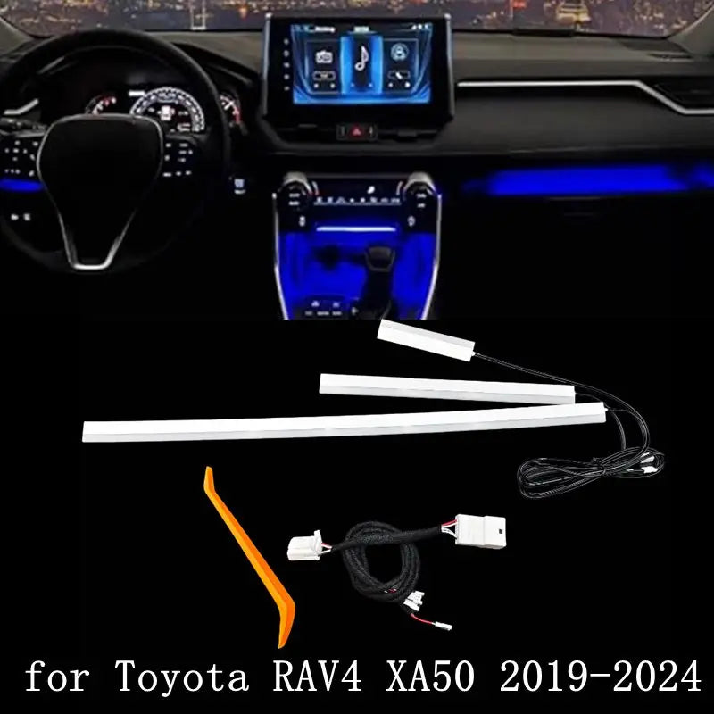 مجموعة إضاءة LED محيطية للوحة عدادات السيارة باللون الأزرق 3 في 1، لتويوتا RAV4 2019 – 2024 XA50، توصيل وتشغيل