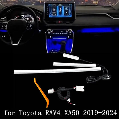 مجموعة إضاءة LED محيطية للوحة عدادات السيارة باللون الأزرق 3 في 1، لتويوتا RAV4 2019 – 2024 XA50، توصيل وتشغيل