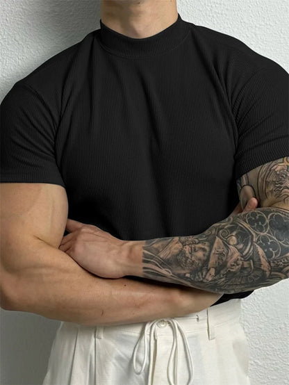 Printemps été mode hommes T-shirt petit col haut chemise à rayures à manches courtes haut de fitness loisirs sport T-shirt hommes vêtements de sport
