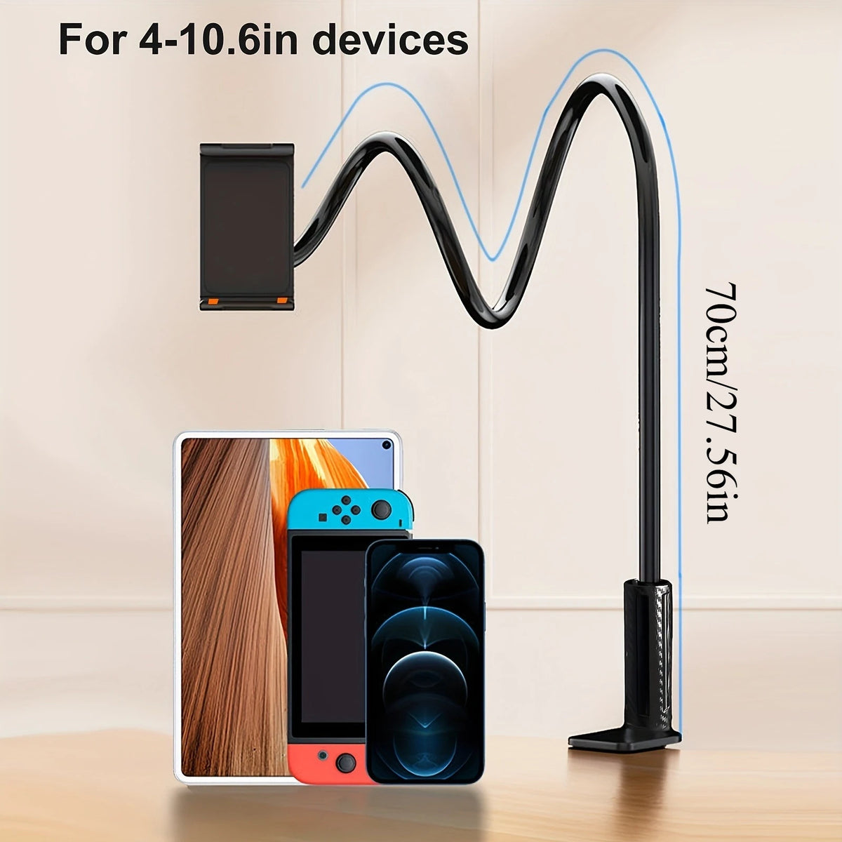Support de téléphone pour tablette rotatif à 360 degrés, Base en spirale, adapté aux lits, têtes de lit, bureaux, support de tablette pour téléphone à bras Long