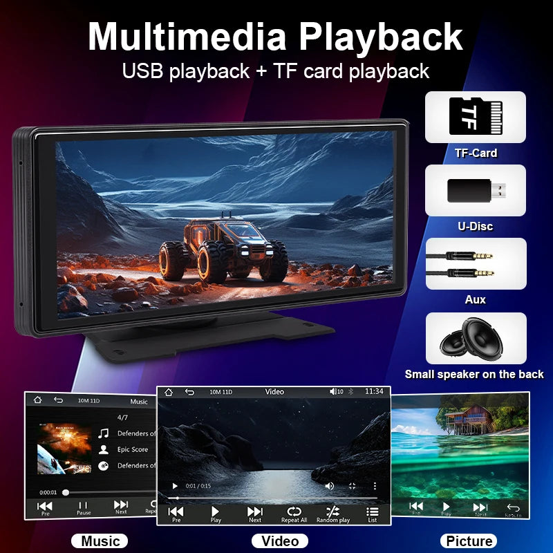 10.26 "voiture miroir Radio multimédia lecteur vidéo universel sans fil Carplay Android Auto écran avec Bluetooth AUX USB