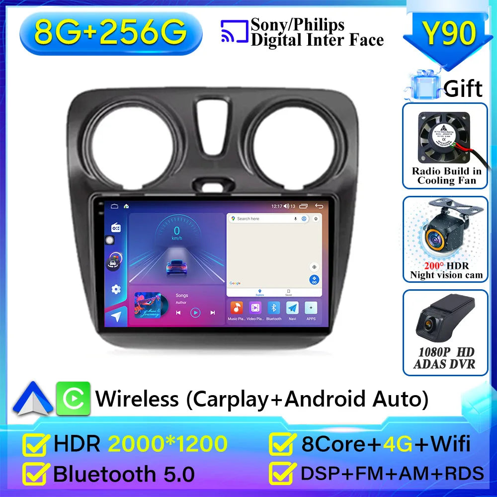 Pour Renault Dokker Lodgy Dacia 2012-2020 autoradio Android 15 Navigation GPS Android Auto Carplay Android Auto vidéo pas de 2din DVD