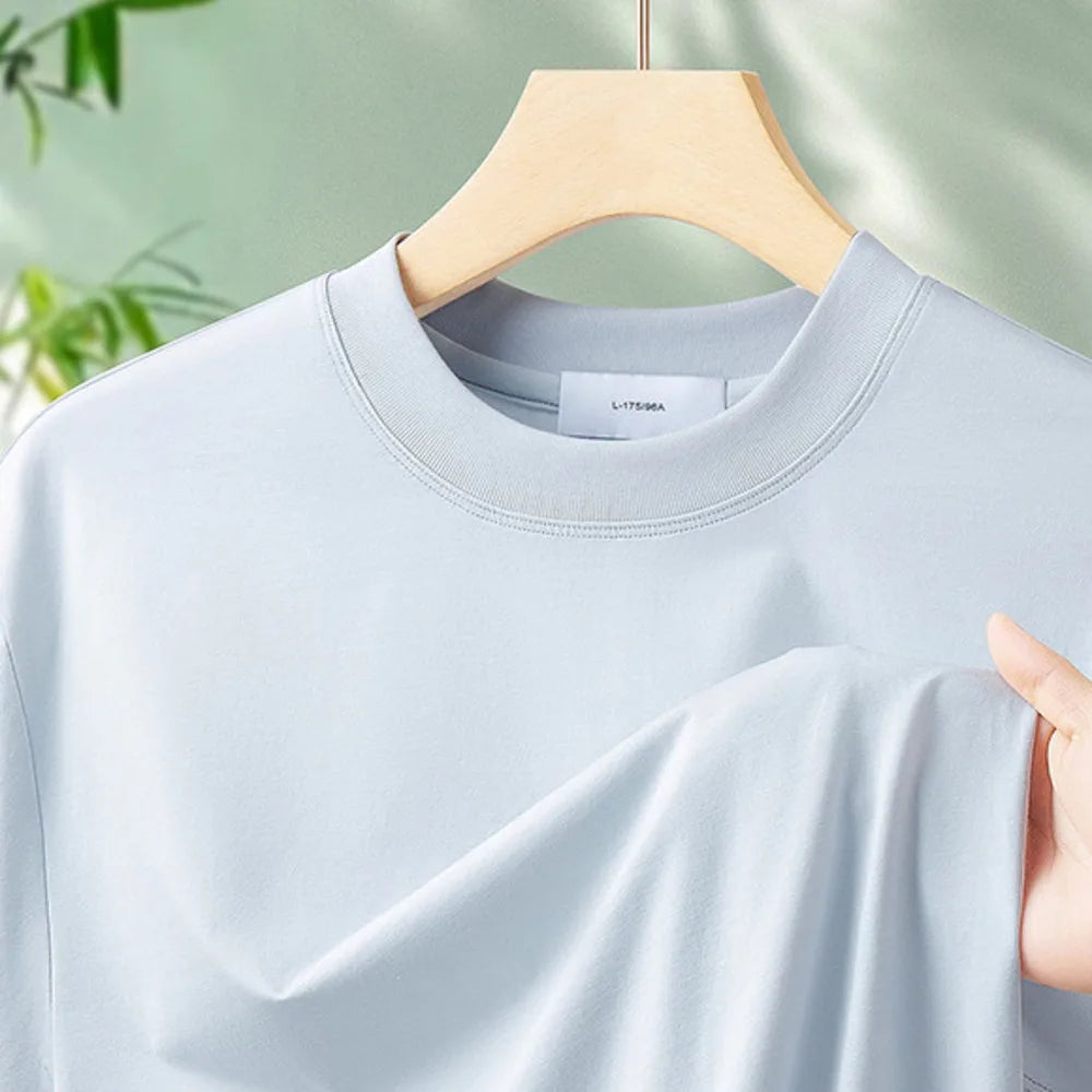 Fibre de bambou antibactérienne classe A Cool pour hommes à manches courtes 2025 nouveau T-Shirt haut de gamme polyvalent de couleur unie respectueux de la peau