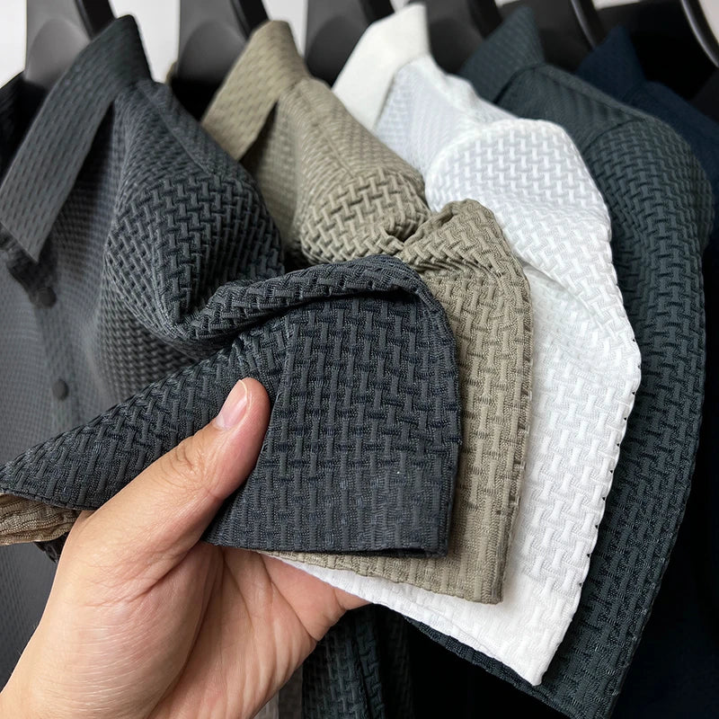 【جودة عالية】 M-4XL صيف جديد تي شيرت رجالي بأكمام قصيرة بولو، بارد ومسامي، قمة عمل غير رسمية ممتصة للعرق