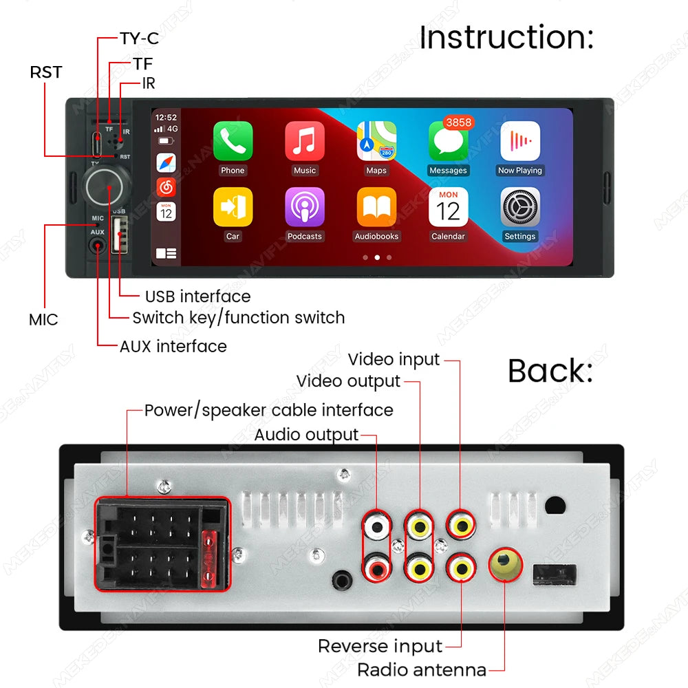 1Din sans fil CarPlay Android AUTO HD écran tactile universel 6.86 ''autoradio FM stéréo MP5 lecteur multimédia BT TF port caméra autoradio bluetooth voiture systèmes intelligents auto