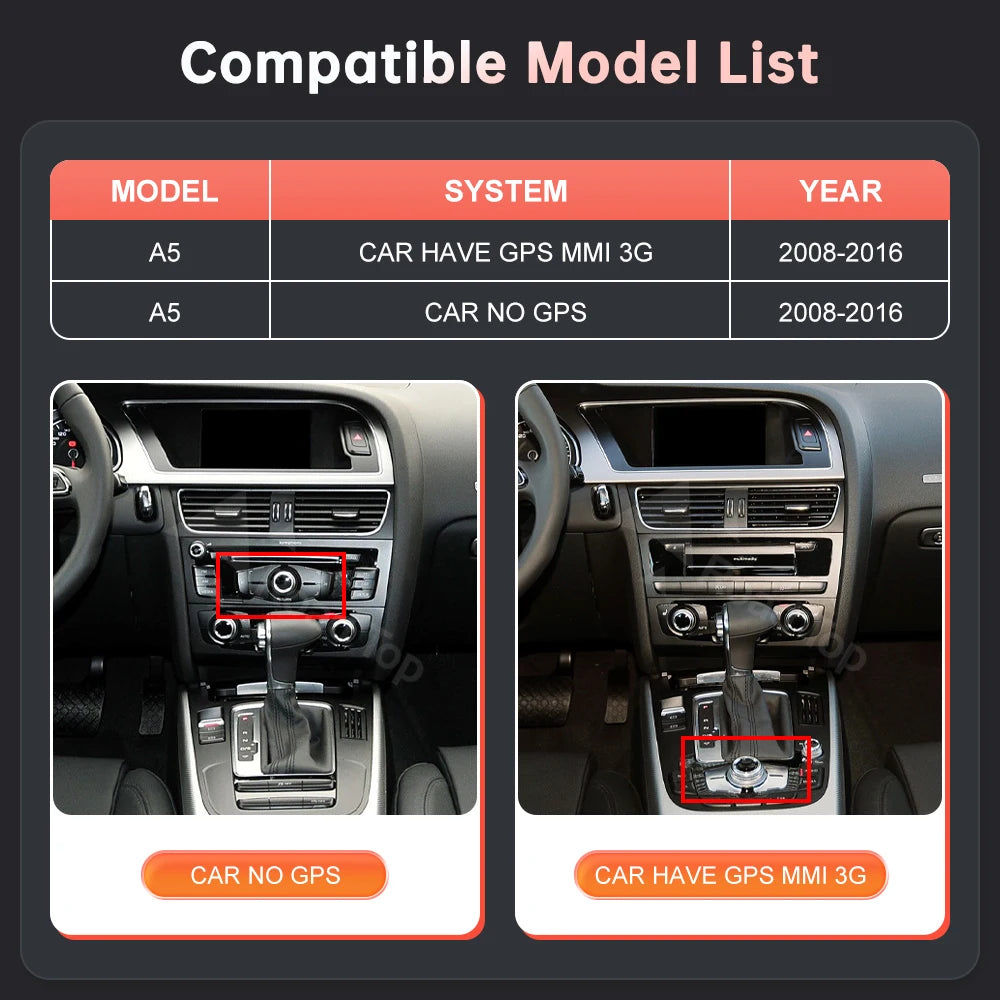 Écran Linux d'affichage multimédia de voiture de 8.9 ''12.3" pour Audi A5 S5 2008-2016 avec Carplay sans fil Android Auto Airplay Autolink