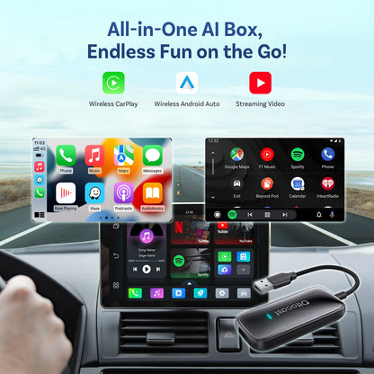 OTTOCAST Play2Video Ultra sans fil CarPlay et Android Auto AI Box intégré YouTube Netflix IPTV Plug & Play pour voiture filaire d'usine