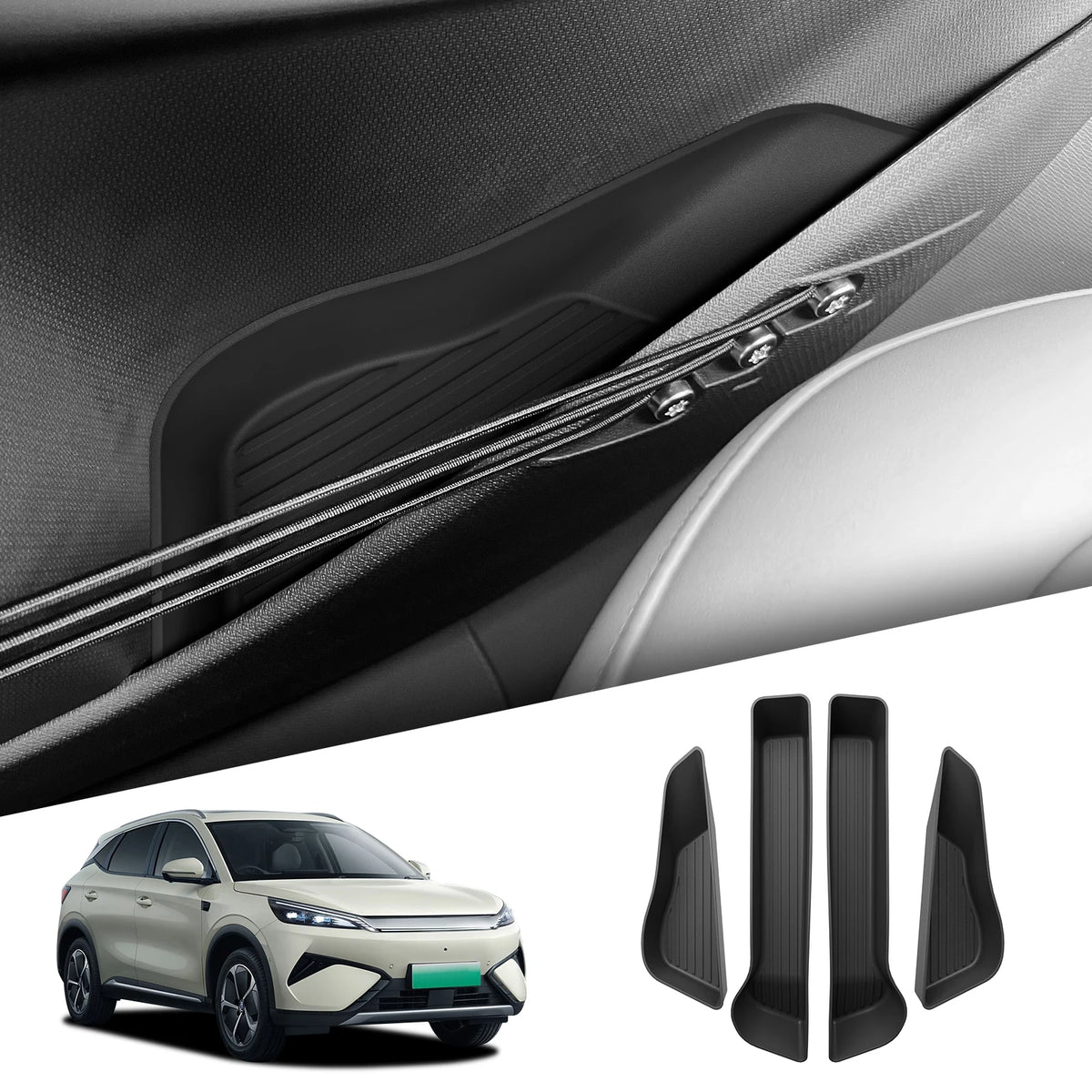 SMABEE Avant Porte Arrière Plateau De Rangement pour BYD ATTO3 ATTO 3 YUAN PLUS 2025 2026 Porte Poignée Boîte Organisateur TPE De Voiture accessoires