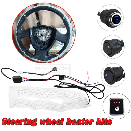 Kits de chauffage de volant de voiture en tissu floqué 12V, 4 interrupteurs, coussinets thermiques universels pour voiture, housses de volant chauffantes 60x9cm pour voitures