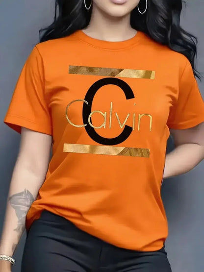 Offre spéciale femmes mode d'été décontracté Calvin lettre motif imprimé col rond manches courtes vêtements de sport T-shirt y2k vêtements
