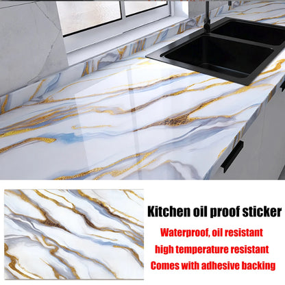 Autocollants muraux en marbre résistants à l'huile pour cuisine, 40cm, papier peint auto-adhésif résistant aux taches, haute température, décoration de la maison
