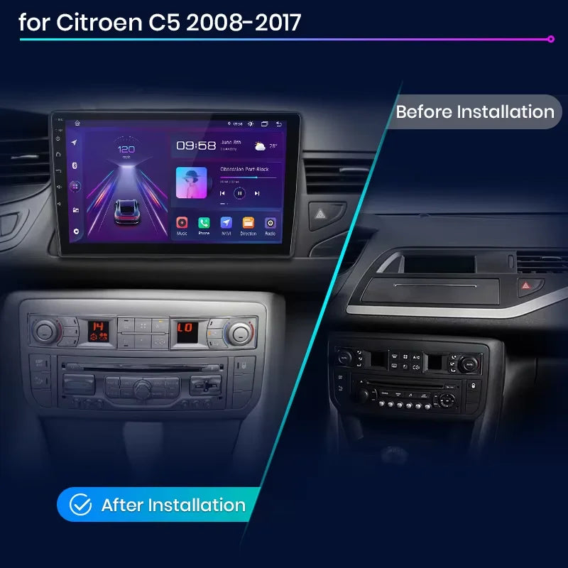 Autoradio Android 15 Carplay pour citroën C5 2 2008 2009 - 2017, lecteur multimédia GPS de Navigation, WiFi + 4G stéréo, vidéo DSP automatique BT