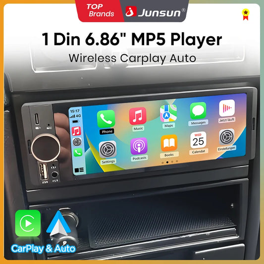 Junsun 6.86 ''1 Din autoradio Bluetooth sans fil pour Apple Carplay Android Auto FM MP5 lecteur Radio universel IPS écran tactile
