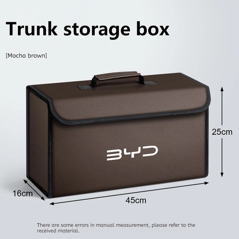 Boîte de rangement de coffre de voiture adaptée pour BYD DOLPHIN ATTO2 ATTO3 SEAL U 6 SEALION 7 2025, sac de rangement en cuir, boîte à outils de coffre de voiture, accessoires