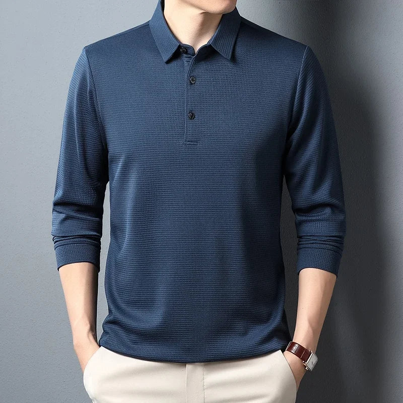 Chemise à manches longues pour hommes, Polo décontracté, couleur unie, à la mode, respirant, confortable, polyvalent, nouvelle collection