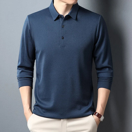 Chemise à manches longues pour hommes, Polo décontracté, couleur unie, à la mode, respirant, confortable, polyvalent, nouvelle collection