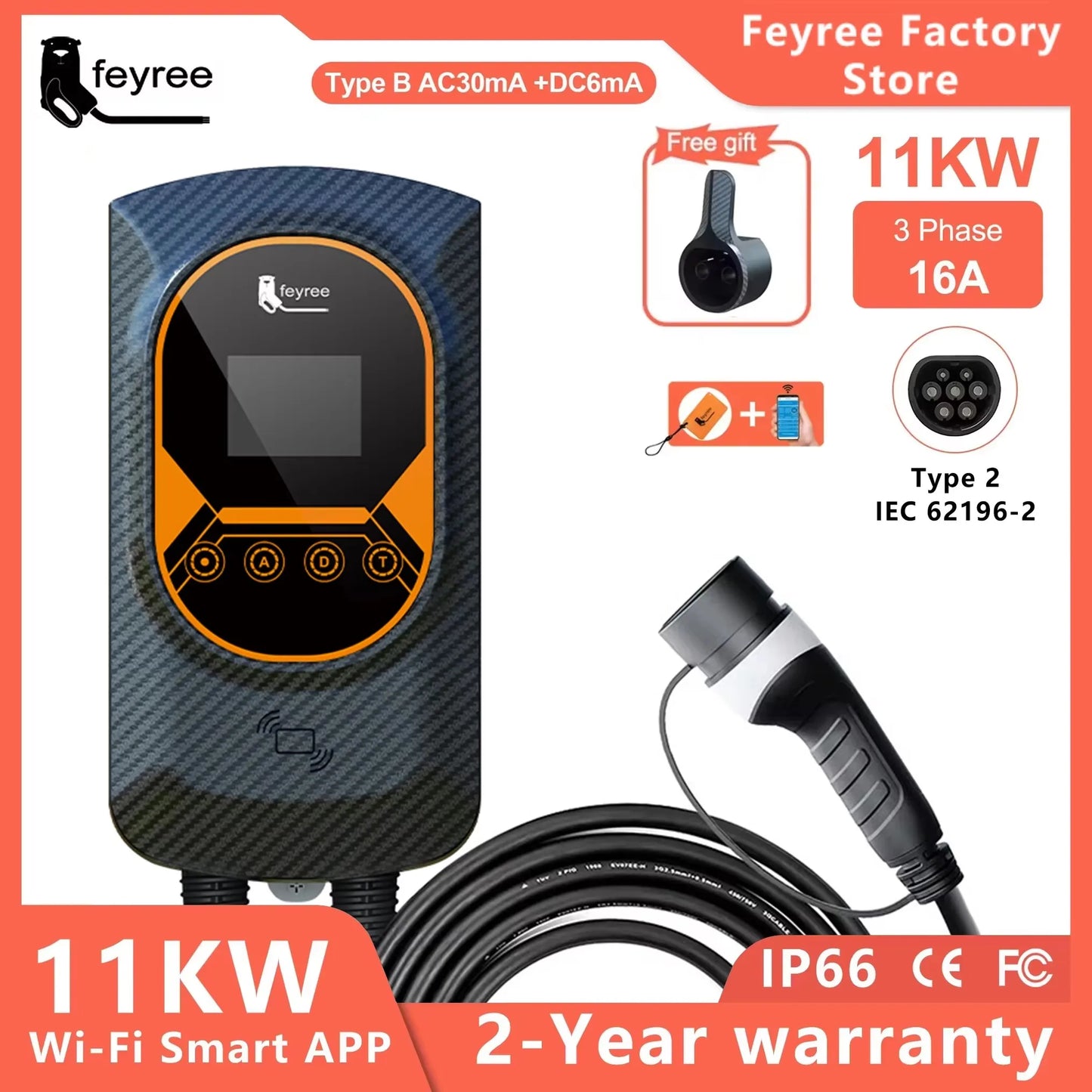 Fey123-Chargeur de voiture EVSE Wallbox Vope2 pour véhicule électrique, station de charge triphasée, câble 32A, 7,6 kW, 11kW, 22kW