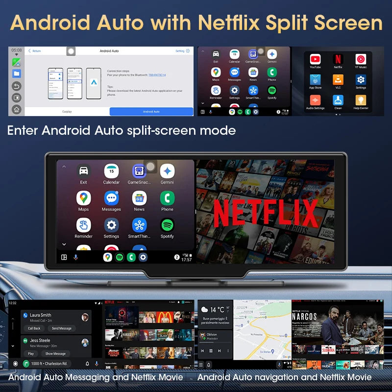 JMCQ autoradio multimédia lecteur vidéo universel sans fil Carplay Android Auto écran avec YouTube Netflix Bluetooth WIFI