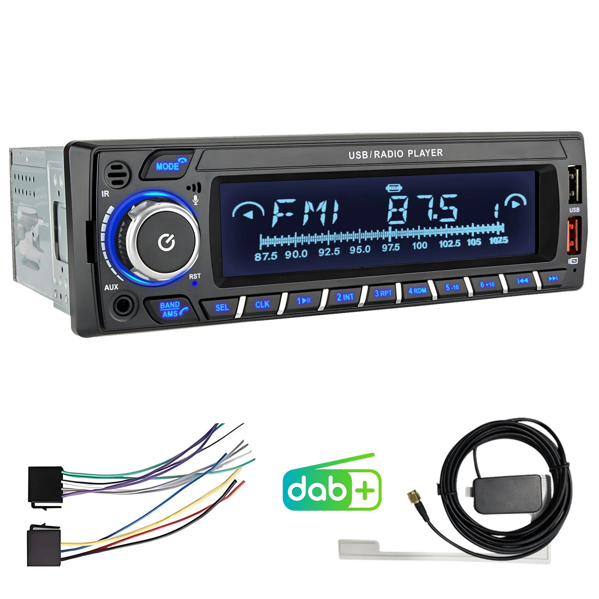 Junsun 1 Din lecteur de voiture MP3 DAB DAB + récepteur Audio numérique Radio stéréo 7 couleurs bouton Bluetooth 2 USB TF AUX FM AM musique