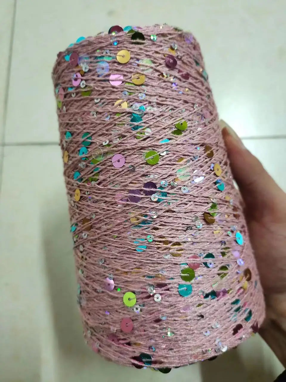 خيط قطن 100% 50 جرام/لفة/140 متر، 6 مم + 3 مم، خيط لامع خاص، إكسسوارات ملابس، خيط كروشيه يدوي، ترتر