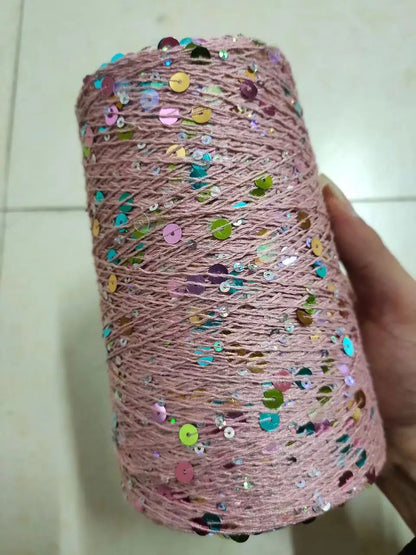 خيط قطن 100% 50 جرام/لفة/140 متر، 6 مم + 3 مم، خيط لامع خاص، إكسسوارات ملابس، خيط كروشيه يدوي، ترتر